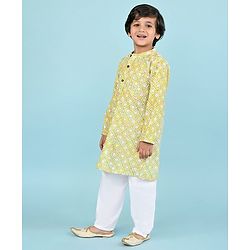 Babyhug Cambric Full Sleeves Embroidered Kurta & Pyjama Set - Green