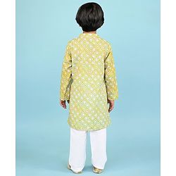 Babyhug Cambric Full Sleeves Embroidered Kurta & Pyjama Set - Green
