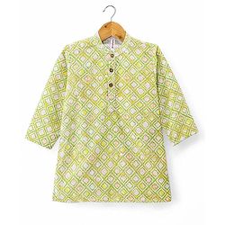 Babyhug Cambric Full Sleeves Embroidered Kurta & Pyjama Set - Green