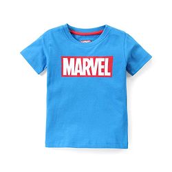 Babyhug Marvel  100% Cotton Knit Half Sleeve Night Suit with Avengers Graphics- Blue