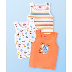 Babyhug 100% Cotton Knit Sleeveless Vests with Striped & Animal Print Pack of 3 - Multicolor