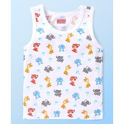 Babyhug 100% Cotton Knit Sleeveless Vests with Striped & Animal Print Pack of 3 - Multicolor