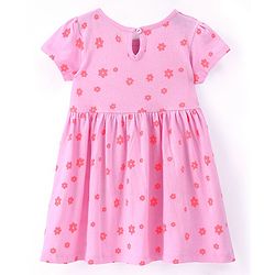 Babyhug Single Jersey Knit Half Sleeves Frock with Floral Print & Bloomer - Pink
