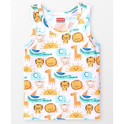 Babyhug 100% Cotton Knit Sleeveless Jungle Safari Printed Sando Pack of 3 - Multicolour