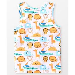 Babyhug 100% Cotton Knit Sleeveless Jungle Safari Printed Sando Pack of 3 - Multicolour
