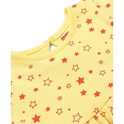 Babyhug Single Jersey Knit Half Sleeves Star Printed Frock with Bloomer - Yellow