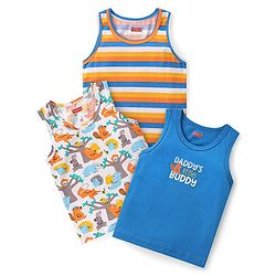 Babyhug 100% Cotton Knit Sleeveless Vests with Animal Print & Stripes Pattern Pack of 3 - Multicolor