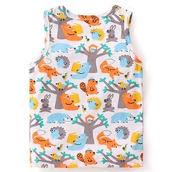 Babyhug 100% Cotton Knit Sleeveless Vests with Animal Print & Stripes Pattern Pack of 3 - Multicolor