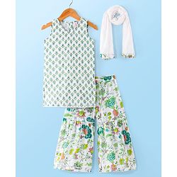 Babyhug Woven Sleeveless Floral Printed Kurta & Gharara Set with Dupatta - White