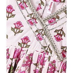 Babyhug Cotton Cambric Woven Three Fourth  Sleeves Floral Printed Kurti Gharara Set with Dupatta & Embroidery Detailing - Off White