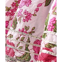 Babyhug Cotton Cambric Woven Three Fourth  Sleeves Floral Printed Kurti Gharara Set with Dupatta & Embroidery Detailing - Off White