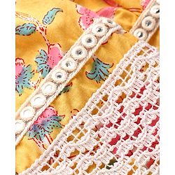 Babyhug Cambric Woven Short Sleeves  Kurta Gharara Set with Lace Detailing Floral Print - Yellow