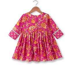 Babyhug Cambric Woven Three Fourth Sleeves Floral Printed Choli & Lehenga Set with Dupatta - Pink