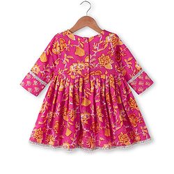 Babyhug Cambric Woven Three Fourth Sleeves Floral Printed Choli & Lehenga Set with Dupatta - Pink