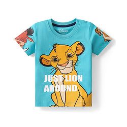 Babyhug Cotton Knit Half Sleeves T-Shirt & Shorts Set With The Lion King Graphics - Blue