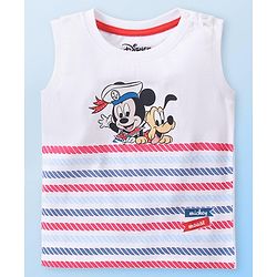 Babyhug Disney Cotton Knit Sleeveless T-Shirt & Shorts Set With Mickey Mouse Graphics - White & Red