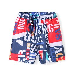 Babyhug Water Repellent Two Way Stretch Text Printed  Swimming Trunk - Navy Blue