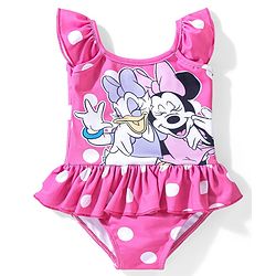 Babyhug Disney  Sleeveless Frock Swimsuit with Minnie Mouse Graphics- Pink