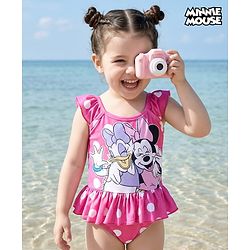 Babyhug Disney  Sleeveless Frock Swimsuit with Minnie Mouse Graphics- Pink