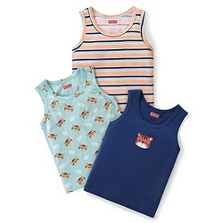 Babyhug 100% Cotton Knit Sleeveless Vests with Animal Print & Stripes Pattern Pack of 3 - Multicolor