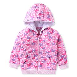Babyhug Full Sleeves Front-Open Sweatjacket With Hood & Butterfly Graphics - Pink