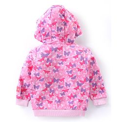 Babyhug Full Sleeves Front-Open Sweatjacket With Hood & Butterfly Graphics - Pink