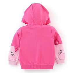 Babyhug Cotton Knit Full Sleeves Front Open Sweatjacket with Pocket Hood Zipper & Foil Detailing- Pink