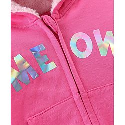 Babyhug Cotton Knit Full Sleeves Front Open Sweatjacket with Pocket Hood Zipper & Foil Detailing- Pink