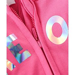 Babyhug Cotton Knit Full Sleeves Front Open Sweatjacket with Pocket Hood Zipper & Foil Detailing- Pink
