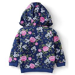 Babyhug Cotton Knit Full Sleeves Hooded Front Open Sweatshirt With Floral Print - Navy