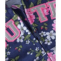 Babyhug Cotton Knit Full Sleeves Hooded Front Open Sweatshirt With Floral Print - Navy