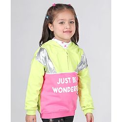 Babyhug Cotton Knit Full Sleeves Front Open Cut & Sew Hooded Sweat Shirt with Metallic Fabric & Zipper Detailing Text Print - Multicolour
