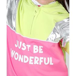 Babyhug Cotton Knit Full Sleeves Front Open Cut & Sew Hooded Sweat Shirt with Metallic Fabric & Zipper Detailing Text Print - Multicolour