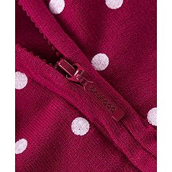 Babyhug Full Sleeves Front Open Sweatjacket with Hood Zipper & 3D Appplique Polka Dot Print -  Maroon