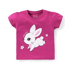Babyhug Cotton Knit Half Sleeves Bunny Print Night Suit - Purple