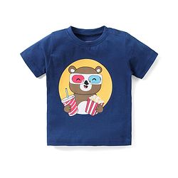 Babyhug Cotton Knit Half Sleeves Teddy Print Night Suit - Multicolour