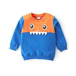 Babyhug Terry Full Sleeve T-Shirt and Cut & Sew Design Lounge Pant Set With Monster Applique- Blue  & Orange