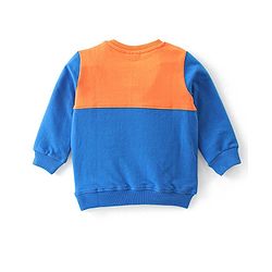 Babyhug Terry Full Sleeve T-Shirt and Cut & Sew Design Lounge Pant Set With Monster Applique- Blue  & Orange
