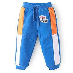 Babyhug Terry Full Sleeve T-Shirt and Cut & Sew Design Lounge Pant Set With Monster Applique- Blue  & Orange