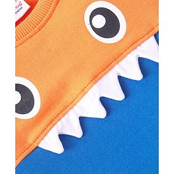 Babyhug Terry Full Sleeve T-Shirt and Cut & Sew Design Lounge Pant Set With Monster Applique- Blue  & Orange
