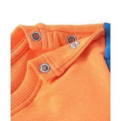Babyhug Terry Full Sleeve T-Shirt and Cut & Sew Design Lounge Pant Set With Monster Applique- Blue  & Orange