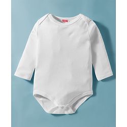 Babyhug 100% Cotton Knit Full Sleeves Onesie With  Cap Mittens & Booties Set Solid Colour - White