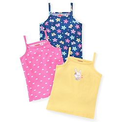 Babyhug 100% Cotton Sleeveless Slips Hearts Floral & Bunny Print Pack of 3 - Multicolour