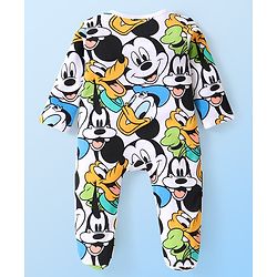 Babyhug Disney 100% Cotton Knit Full Sleeve Sleep Suit with Mickey Mouse Graphics -White