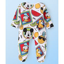 Babyhug Disney 100% Cotton Knit Full Sleeve Sleep Suit with Mickey Mouse Graphics -White