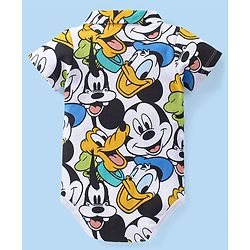 Babyhug Disney Interlock Knit Half Sleeves Onesie With Mickey Mouse Graphics - White
