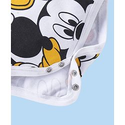 Babyhug Disney Interlock Knit Half Sleeves Onesie With Mickey Mouse Graphics - White