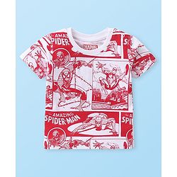 Babyhug Marvel Cotton Knit Half Sleeves T-shirt With Spiderman Graphics Pack of 3 - Red & Navy Blue