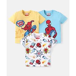 Babyhug Marvel Cotton Knit Half Sleeve T-Shirt with Spiderman Graphics Pack Of 3 - Multicolour