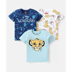 Babyhug Disney Cotton Half Sleeves T-Shirts With Lion King Graphics  Pack of 3 - Blue & White